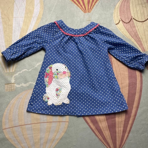 Baby Boden Other - Baby Boden Polka Dot Bunny Appliqué Dress 3-6 Months